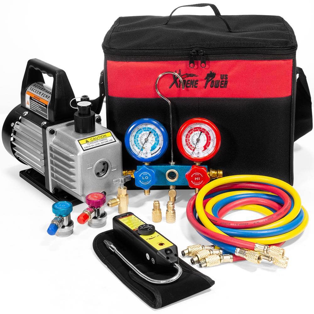 XtremepowerUS 1/3 PK 4 CFM Vacuümpomp HVAC A/C Koudemiddel Kit met Manometer Set en Lekdetector